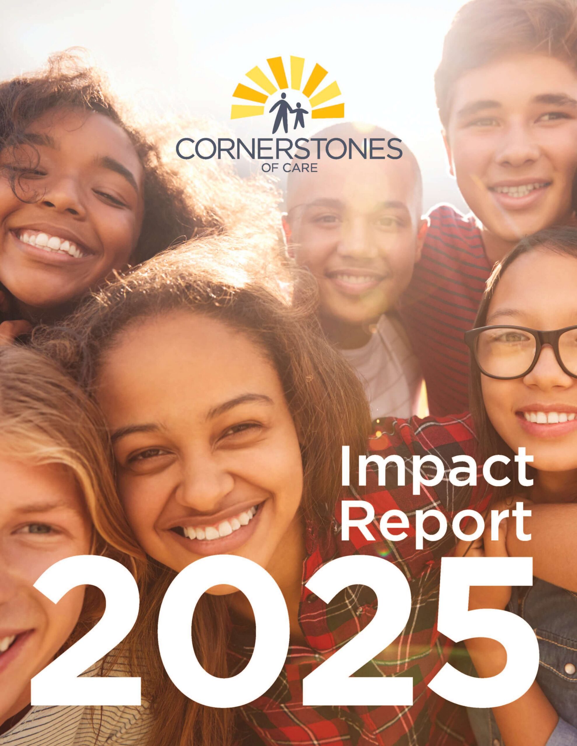 Family of four smiles at the camera on the cover of the 2024 Impact Report
